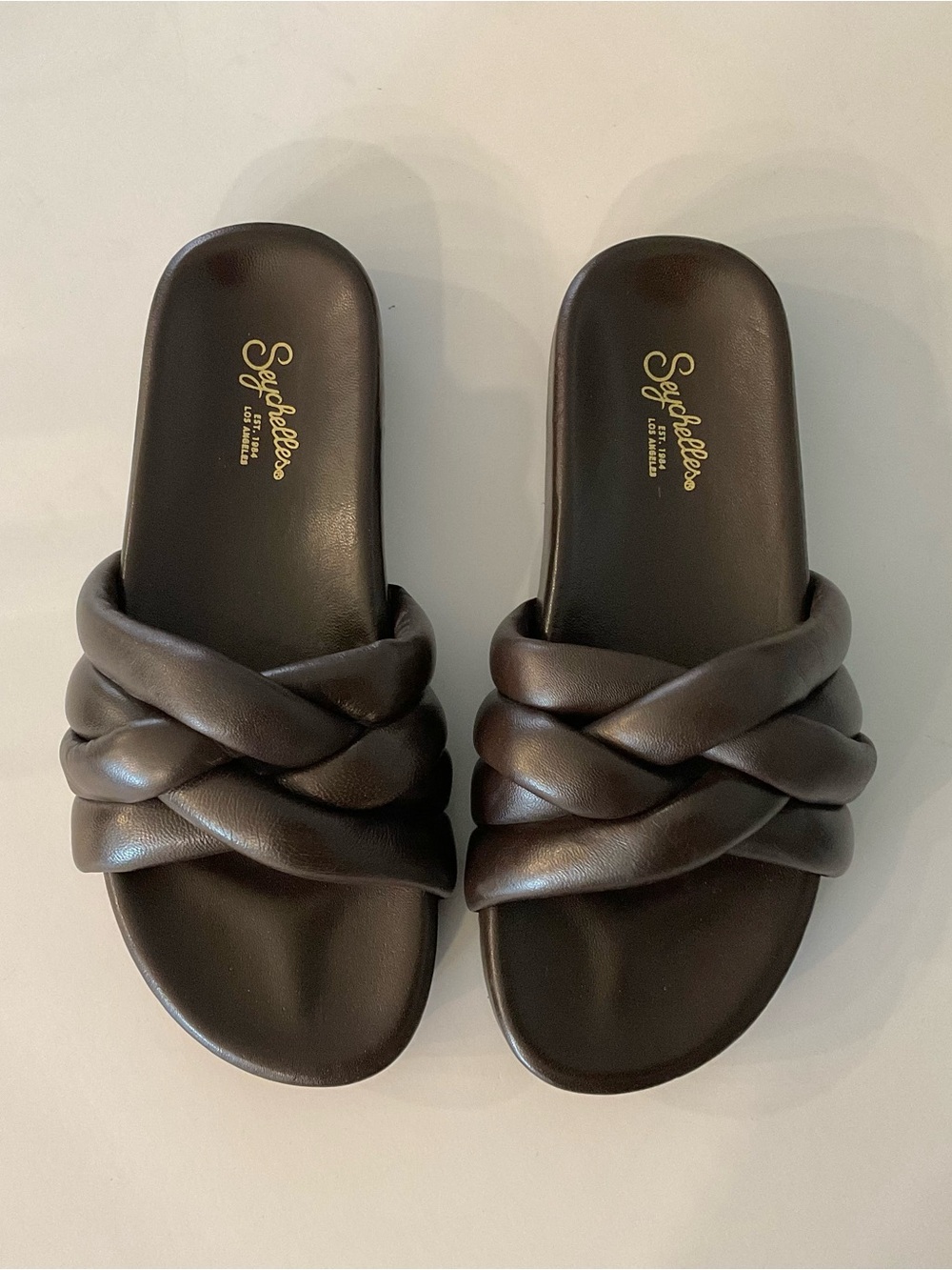 SEYCHELLES Low Key Glow Up Slide Sandals in Dark Brown Size 7 NEW